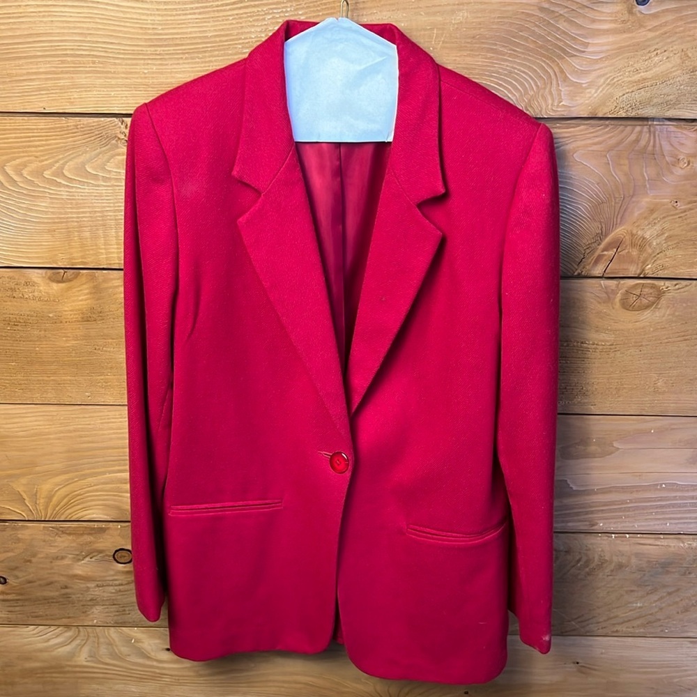 Vintage Sag Harbor Womens 100% Pure New‎ Wool Red Single Button Blazer 8 office